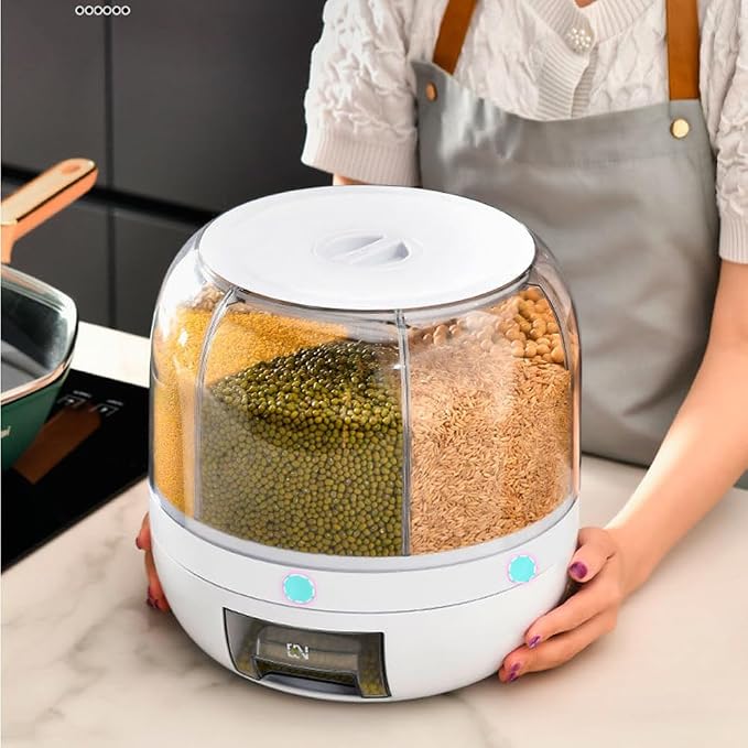 360 Degree Rotating Grain Dispenser, 6-Grid Dry Food Storage Box